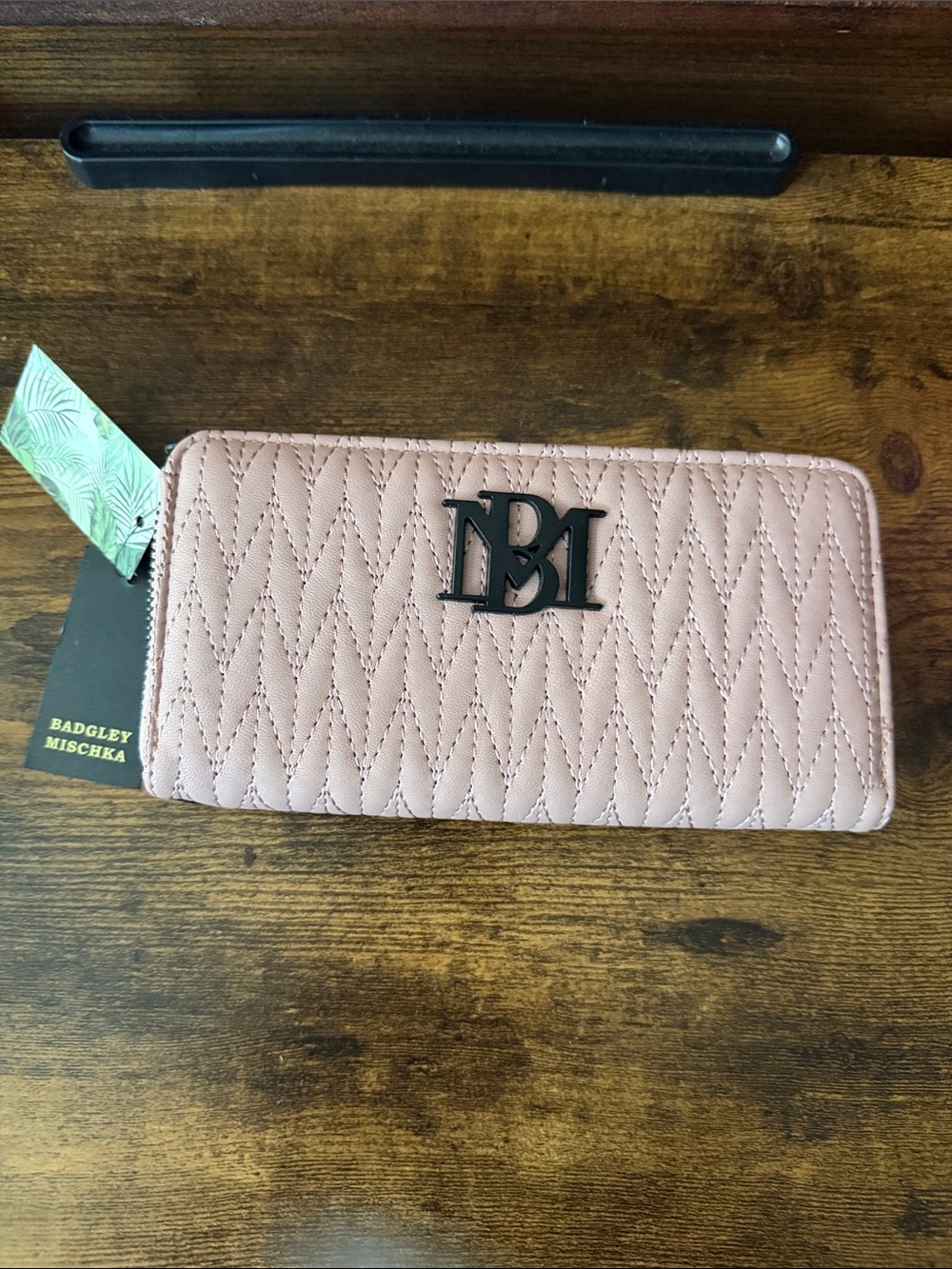 Badgley Mischka Dusty Pink Quilted Zip-Around Wallet